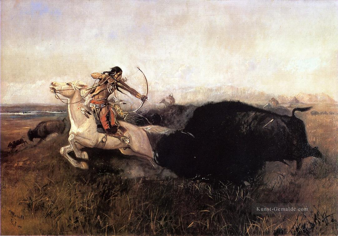 Indianer Jagd Buffalo Indianer Westlichen Amerikanischen Charles Marion Russell Ölgemälde